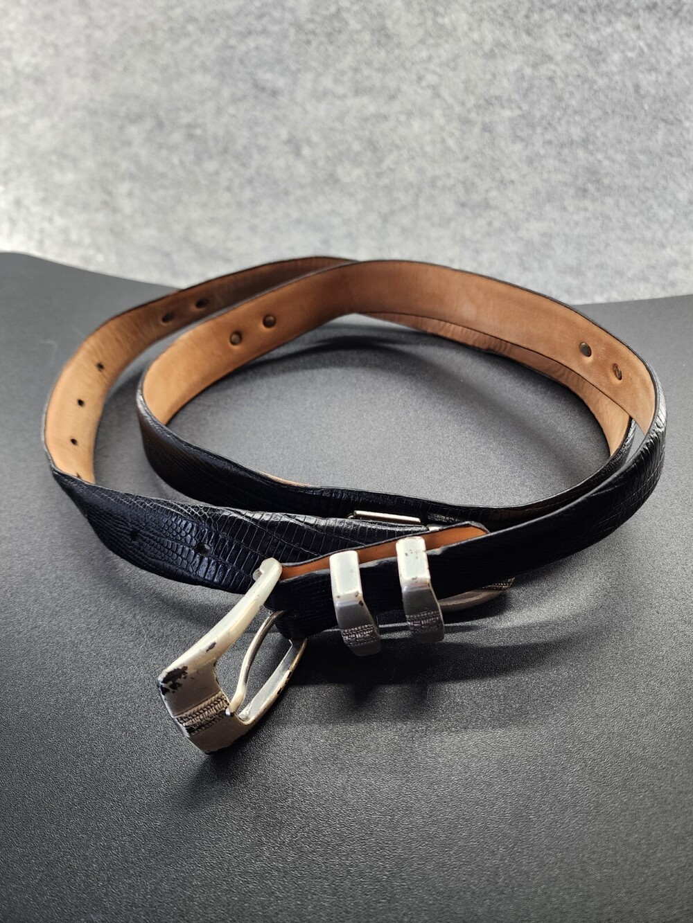 Genuine Italian Calfskin Leather Belt Mens 44 Black Golf 1" Width